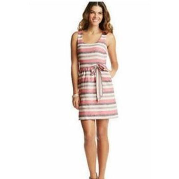 2/$30 Ann Taylor LOFT 10 Womens Pink Stripe Sleeveless Scoop Neck Mini Dress - Picture 1 of 9